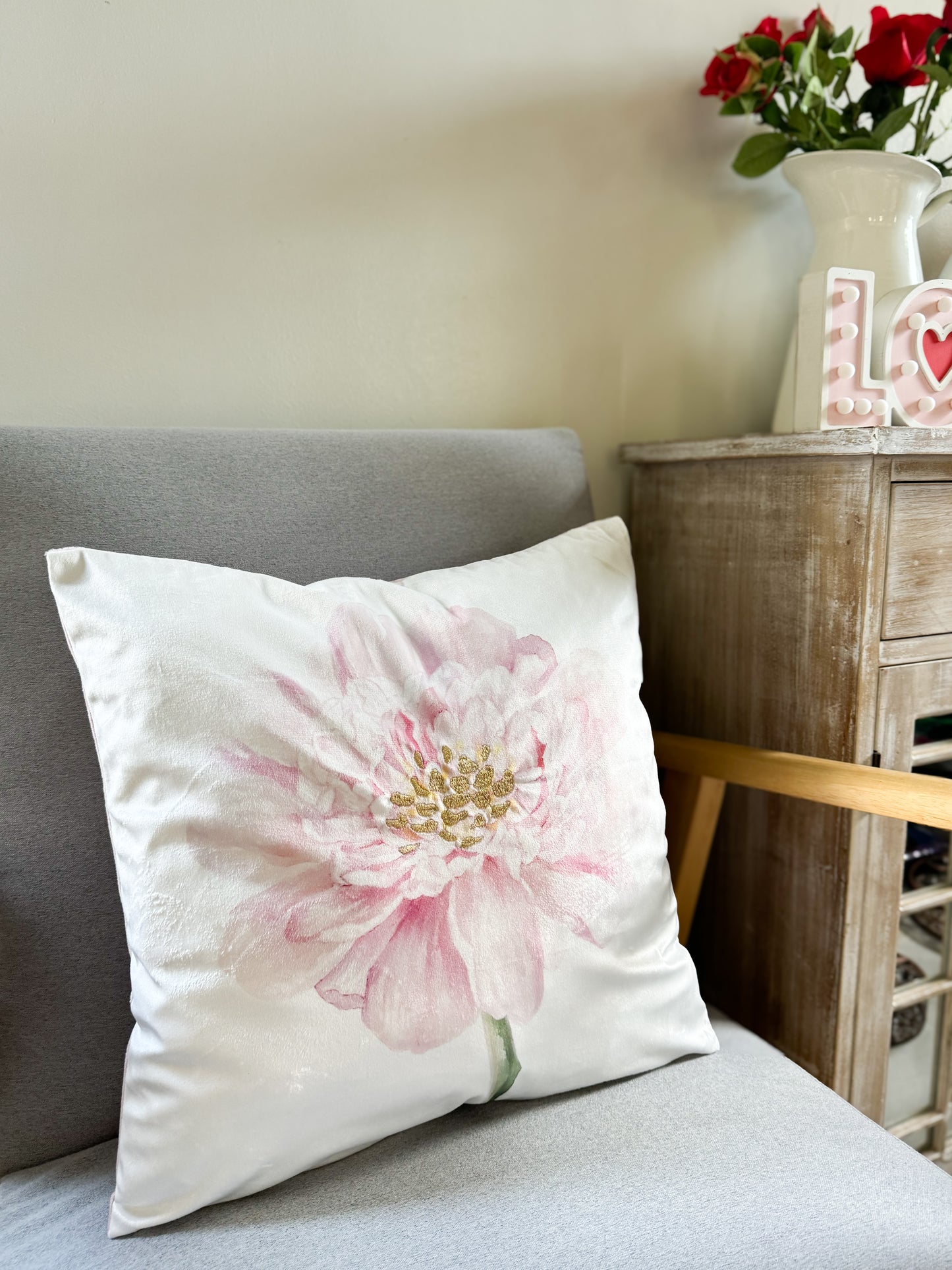 Pink Flower Pillow Cover