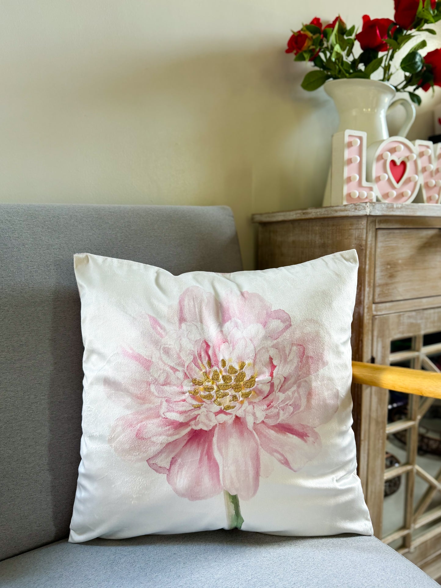 Pink Flower Pillow Cover