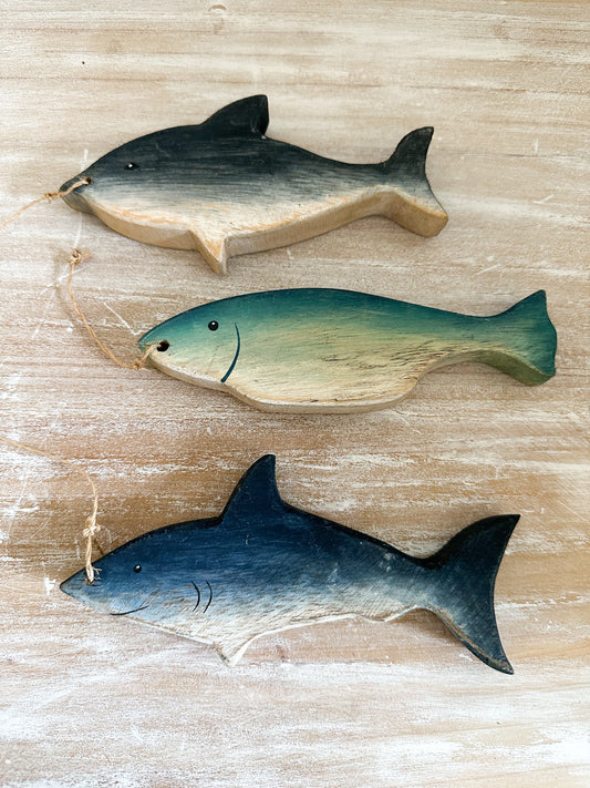 Wood Ornament Fish 3pc Set